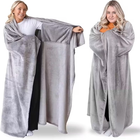 60 Pcs Soft Flannel Wearable Blanket, Weighted Blanket Gifts for Women, Oversized 70×60 Inch, Hooded with Pockets, Machine Washable for Sofa, Bed, Travel, Camping