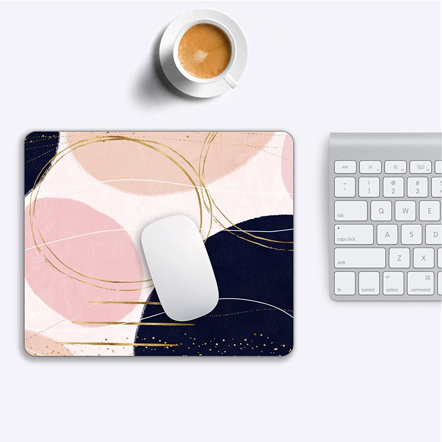 Modern Simple Designs Mouse Pad Pink Blue Gold Gaming Mousepad Non Slip Rubber Square Small Mouse Pads for Wireless Mouse Laptop Computer Mouse Mat Women Girly Office Desk Decor Accessories