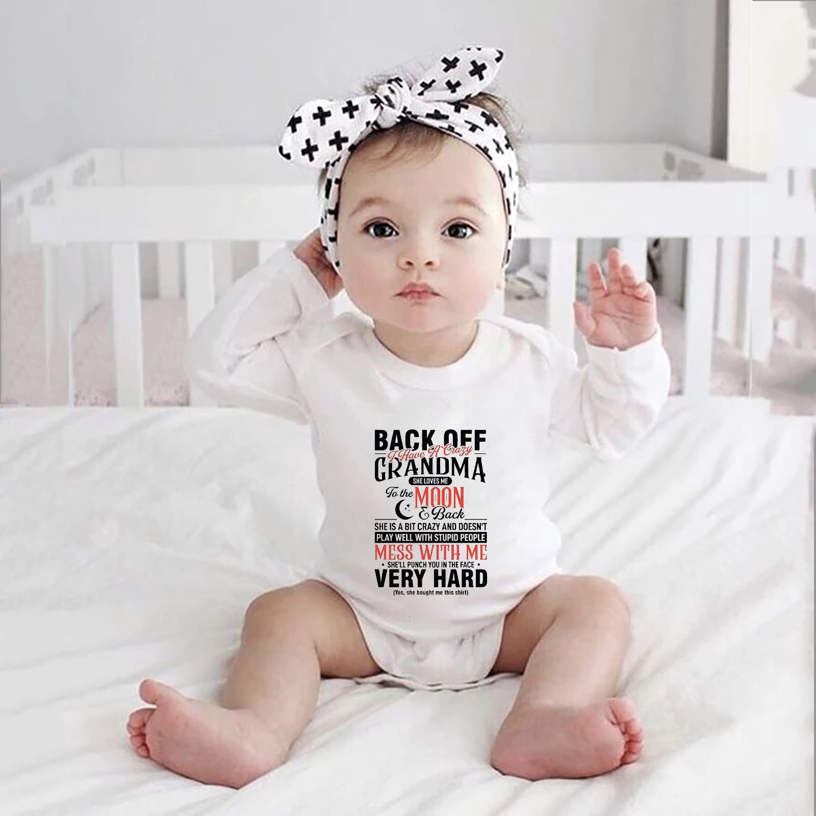 Back Off I Have A Crazy Grandma Body Suit Baby Long Sleeve Baby Boy Clothes Newborn Outfits White Baby Body Suits 0-3