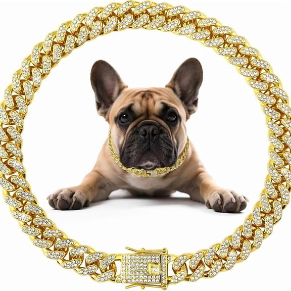 WAAYEE Dog Chain Diamond Collar Walking Metal Chain Necklace with Secure Buckle Pet Cuban Style Collar Jewelry Accessories for Small Medium Large Dog Cats