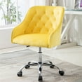 thumbnail image 3 of Modern Accent Chair, Velvet Fabric Vanity Chair, Upholstered Swivel Chair with Soft Back, Home Office Chair, Height Adjustable Side Sofa Chair for Bedroom Living Room, Yellow, D2933, 3 of 10