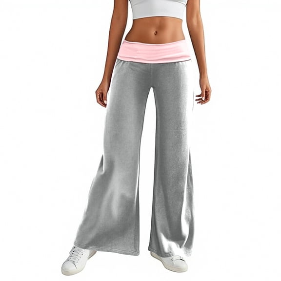 LWavelet Soft Fabric High Waist Flared Pants Women Daily Casual Wear Light Gray L