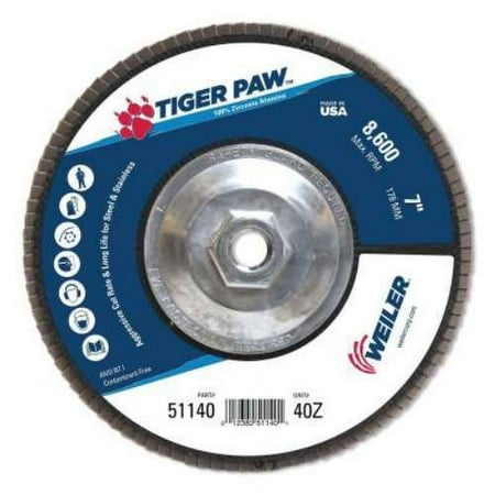 UPC: 0012382511401 | Weiler Tiger Paw Coated Abrasive Flap Discs  7   40 Grit  5/8 Arbor  Phenolic Back