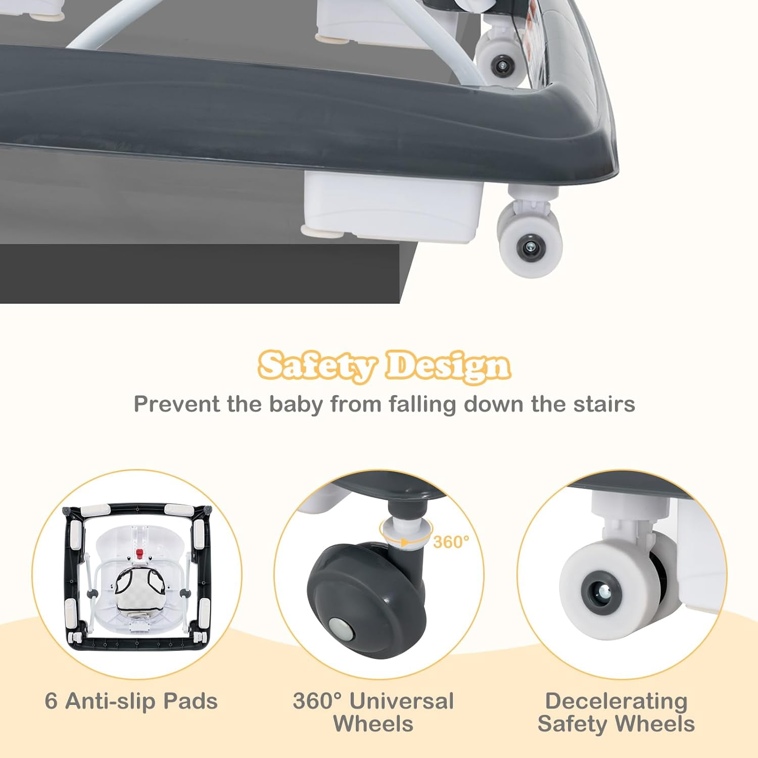 INFANS Foldable Baby Walker, 3 in 1 Toddler Walker Leaning-Seated Walk-Behind with Removable Music Tray, Adjustable Height, Washable Seat Cushion for Boys and Girls
