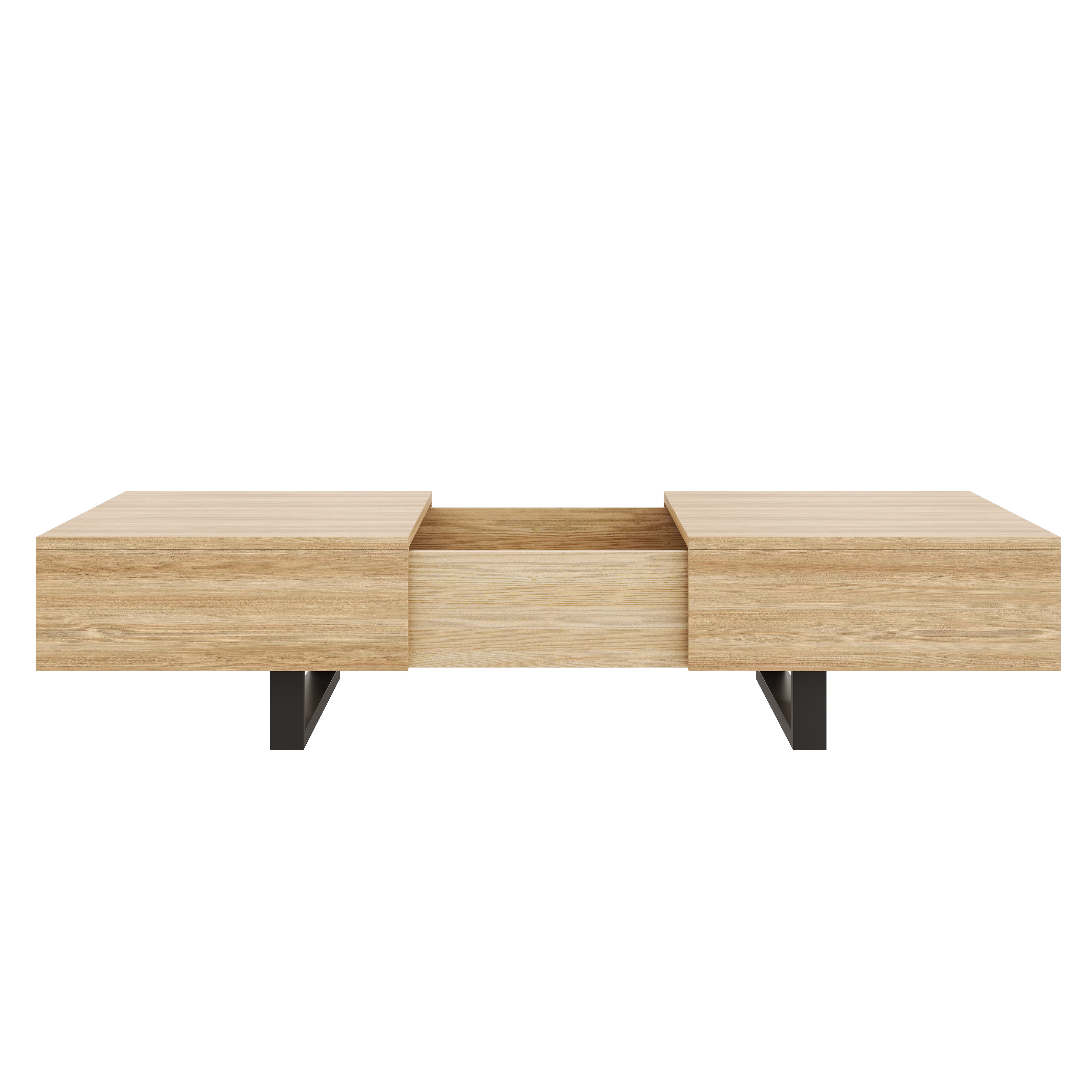 GARITIN Sliding Top Coffee Table with Hidden Storage, Expandable Wood Tabletop, Modern Mid-Century Coffee Table with Storage Compartment for Living Room, Natural