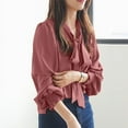 thumbnail image 6 of ZANZEA Women Long Sleeve Blouses Business Solid Smocking Shirts Lace Up Tops, 6 of 6