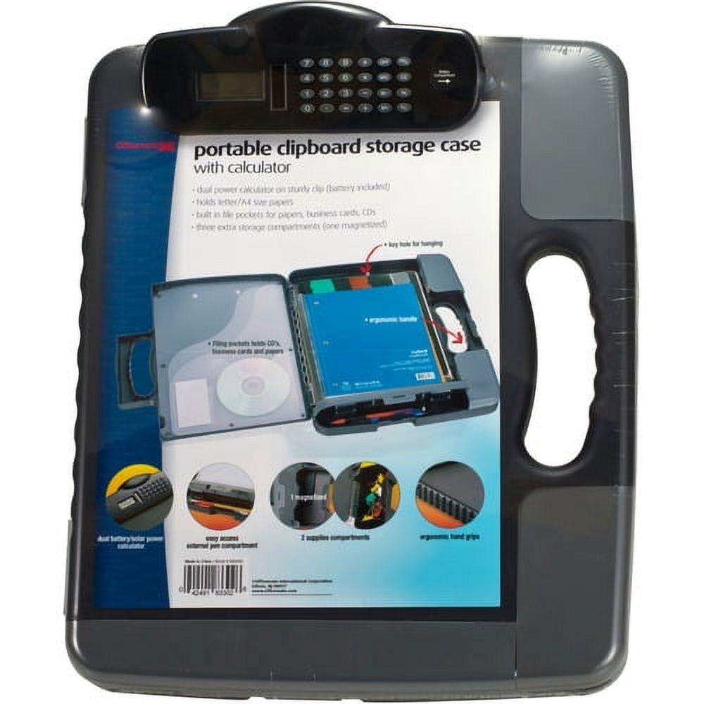 OIC Calculator Storage Portable Clipboard Low-profile - Heavy Duty - Plastic - Charcoal Black - 1 Each