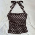 thumbnail image 5 of Girls Polka Dot Halter Cami Top Kids Bow Tie Back Sleeveless Tank Top Slim Fit Ruched Side Y2K Spotted Summer Casual Crop Vest(Black,10-11 Years), 5 of 9