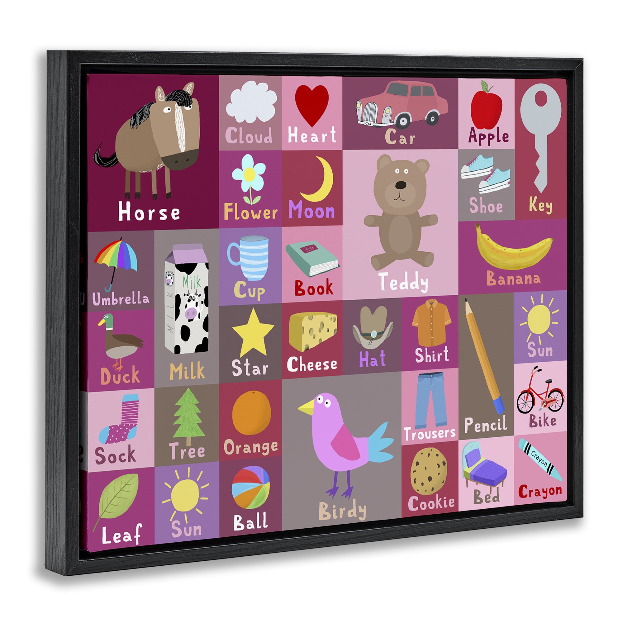 Stupell Industries Pink First Words Black Framed Floater Canvas Wall Art, design by Carla Daly