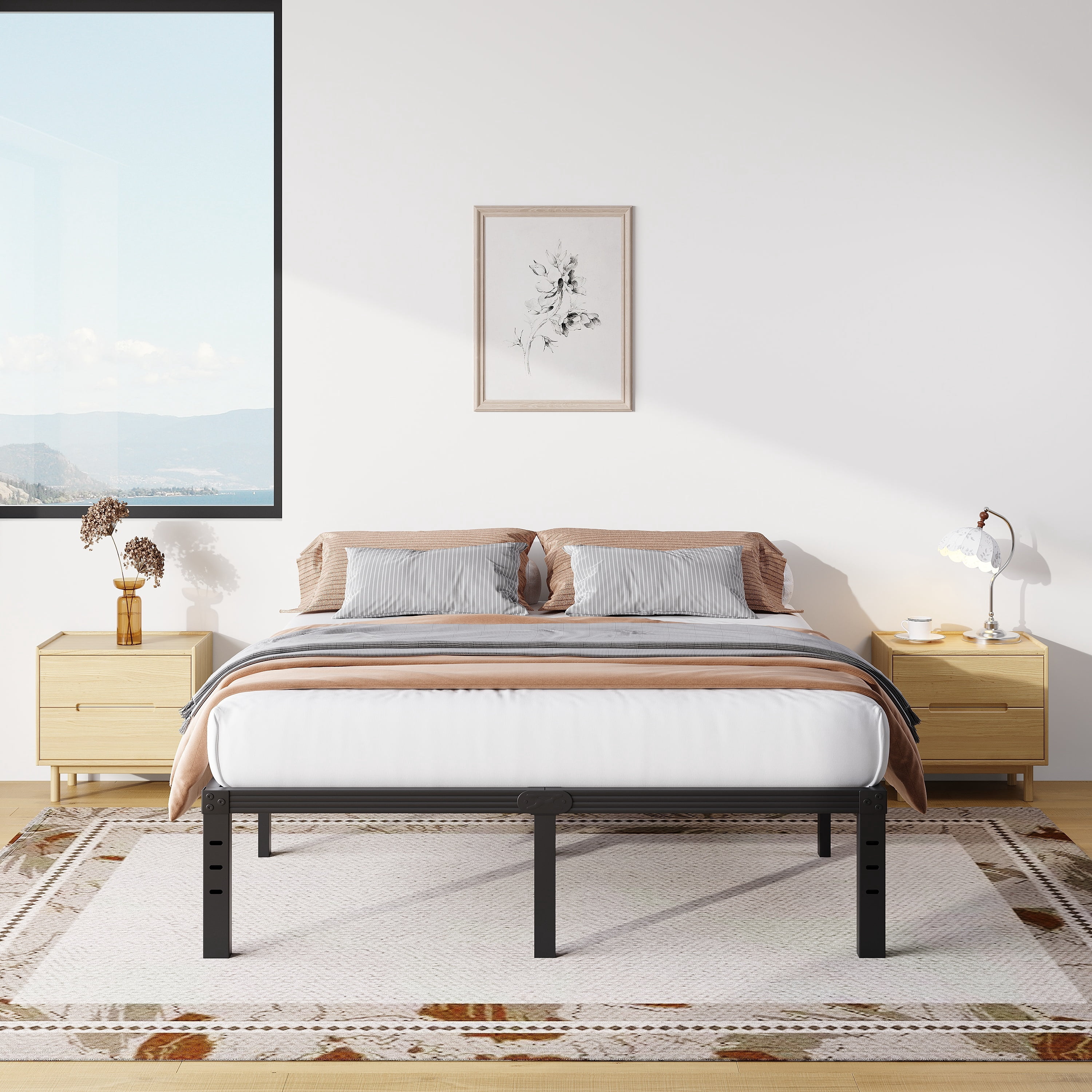 COMASACH 18 inch Queen Bed Frame, Easy Assembly, Heavy Duty Metal Platform, Noise Free, Black