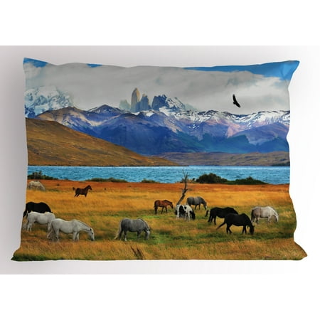 - Scenery Pillow Sham Animal Farm with Horses in the Vast Combe with Mountains Desert Art Photograph, Decorative Standard Size Printed Pillowcase, 26 X 20 Inches, Multicolor, by Ambesonne