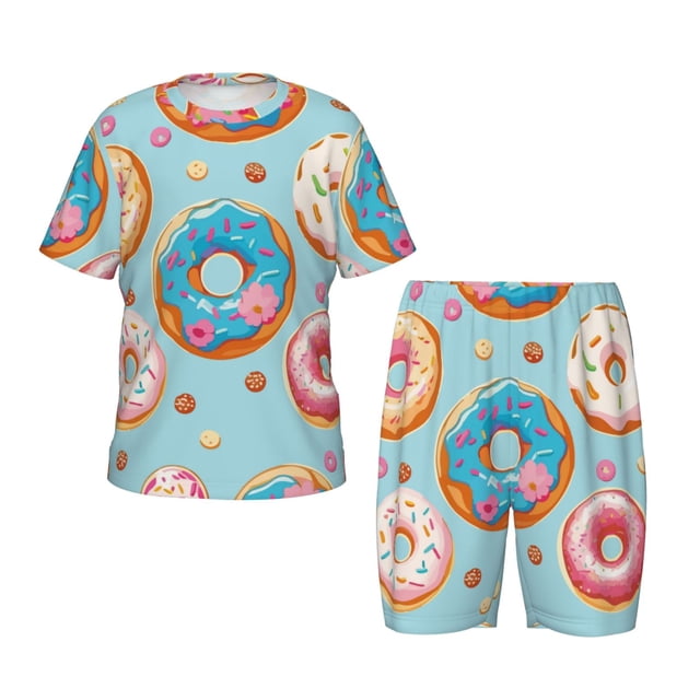 Balery Colorful Donut Conjunto de Pijama Infantil de Manga Corta con Estampado – Ropa de Dormir de Algodón Suave-Medium