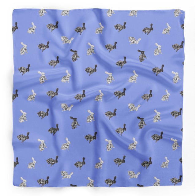 Bimba Blue Text & Stencil Rabbit Animal Printed Pure Silk Scarf For Hair Neck Head Bandanas For Women 40 x 40 Inches