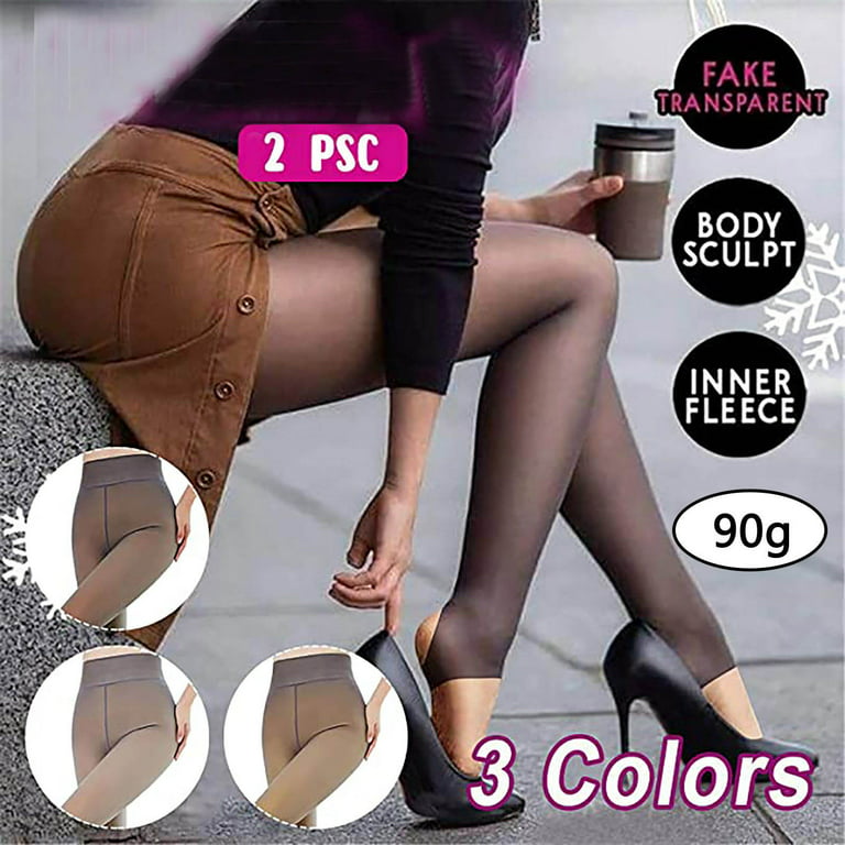 purcolt Womens High Waisted Fleece Lined Tights Fake Translucent Thermal  Leggings Winter Sheer Warm Pantyhose Footless Tights on Clearance