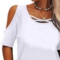 thumbnail image 3 of Camiseta de manga corta de color puro para mujer Blusa de manga corta de color liso transpirable holgada con hombros descubiertos Blanco S, 3 of 6
