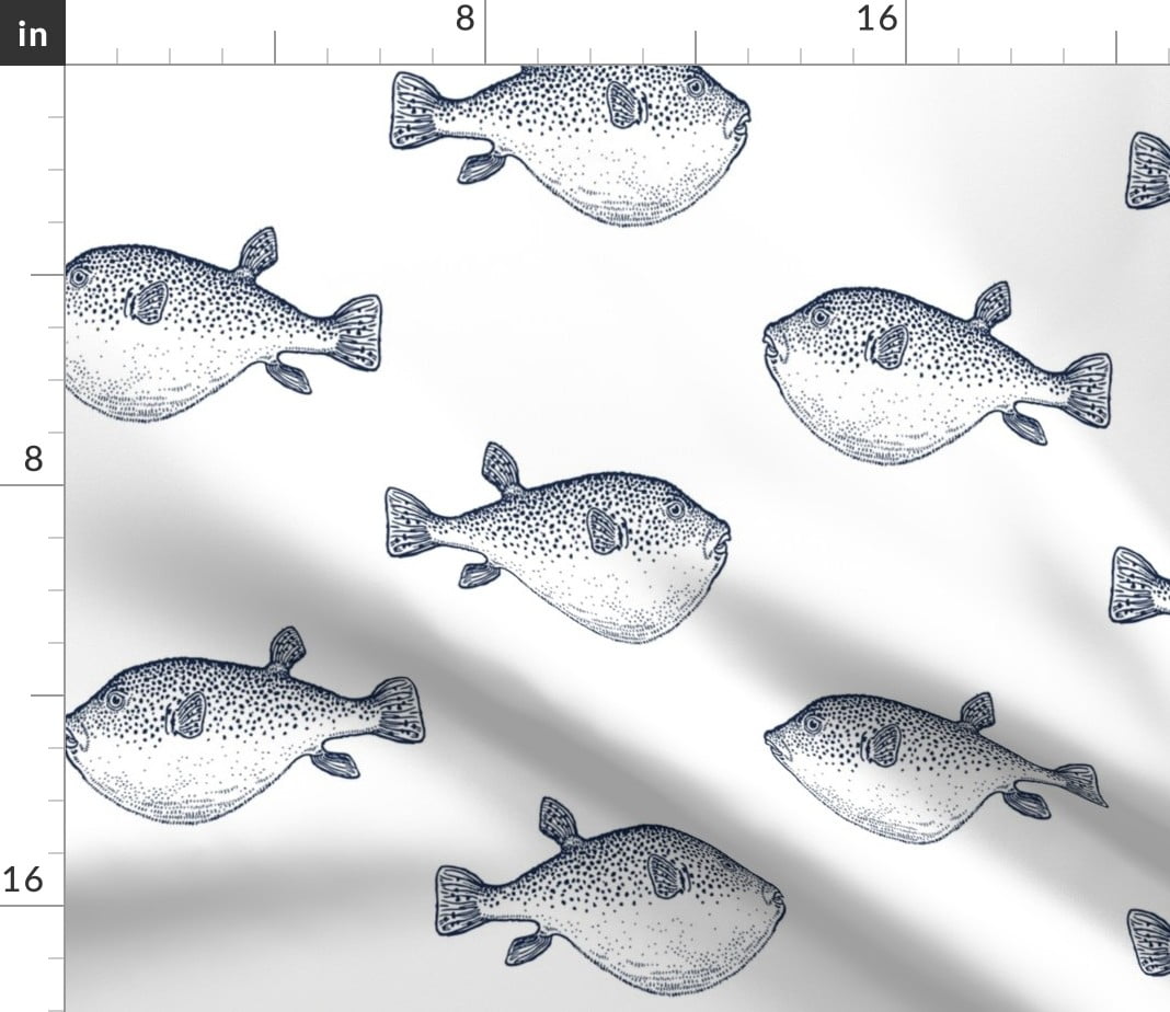 Blue And Whitel Blowfish Puffer Fish Fabric Printed By Spoonflower Bty Walmart Com