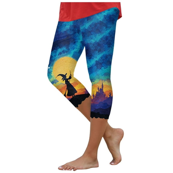 YDFCWXW Halloween Leggings for Women Yoga Pants Funny Tummy Control Workout Fitness Halloween Tights Sky Blue, XXL