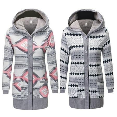 Womens Cardigan Sweaters Cable Knit Open Front Hooded Button Down Sweater Coat , Gray,