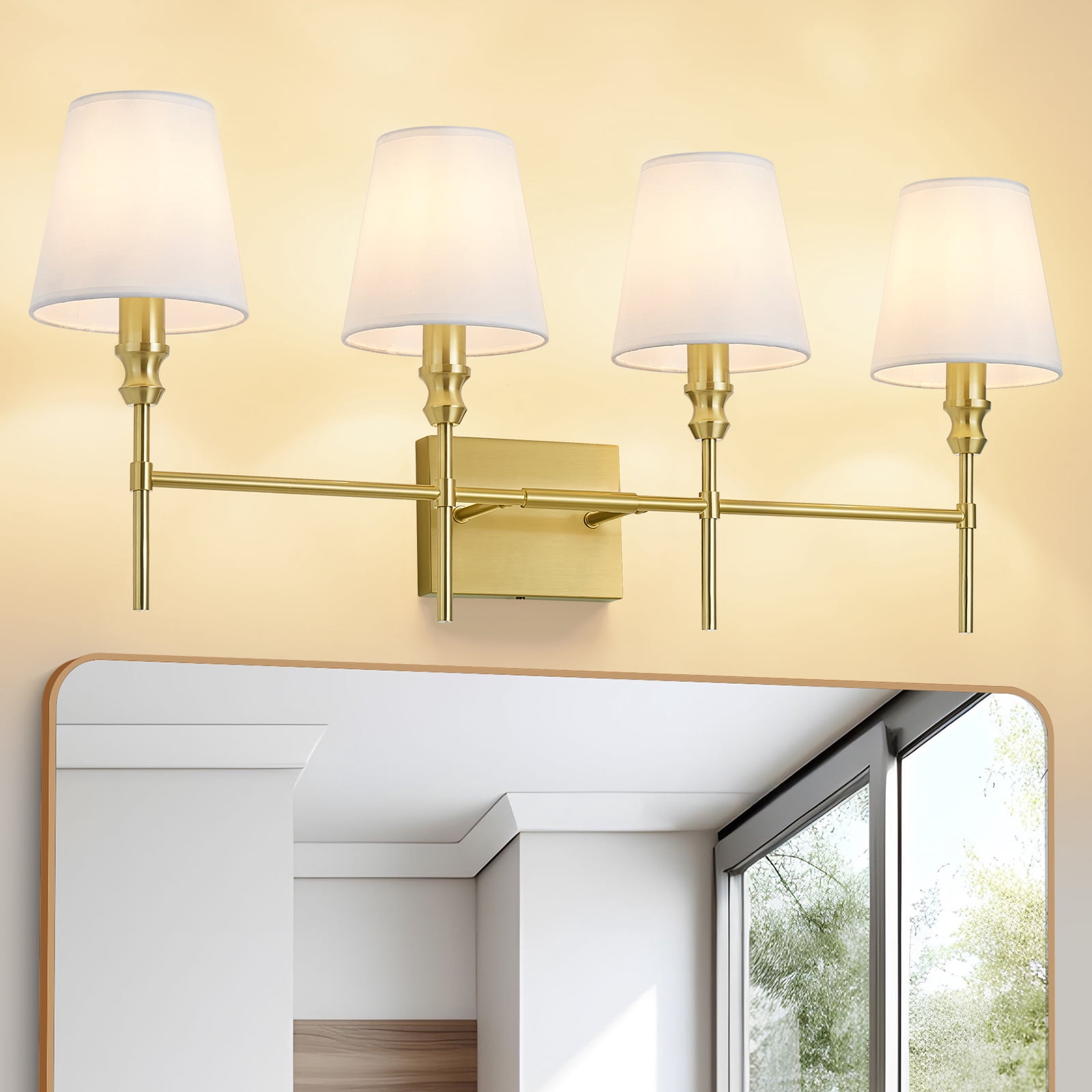 5-Light Vanity Lights for Bathroom,41 in Vintage Black Bathroom Vanity Light Fixtures,with Flared White Fabric Lampshade for Bedroom,Living Room,Foyer,Hardwired,E12 Base