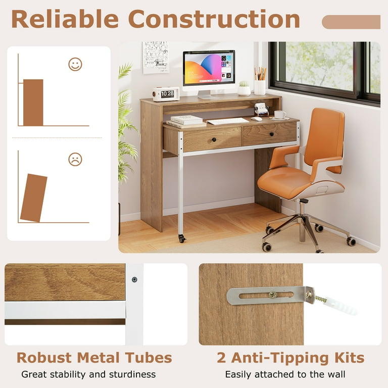 Gymax Narrow Slim Storage Office Computer Desk with Drawers