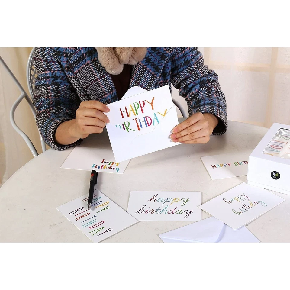 CIRCLE- 48 Pack Blank Birthday Cards With Envelopes For Kids, Adults, 6 Designs, 4 X 6