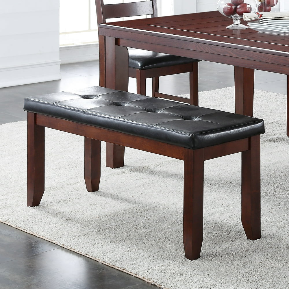 Home Source Classic Inspired Wood Faux Leather Dining Bench, Black