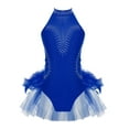 thumbnail image 3 of TSSOE Kids Girls Shiny Rhinestone Sleeveless Mock Neck Feather Tulle Skirted Leotard Ballerina Outfits Dancewear Royal Blue 6, 3 of 5