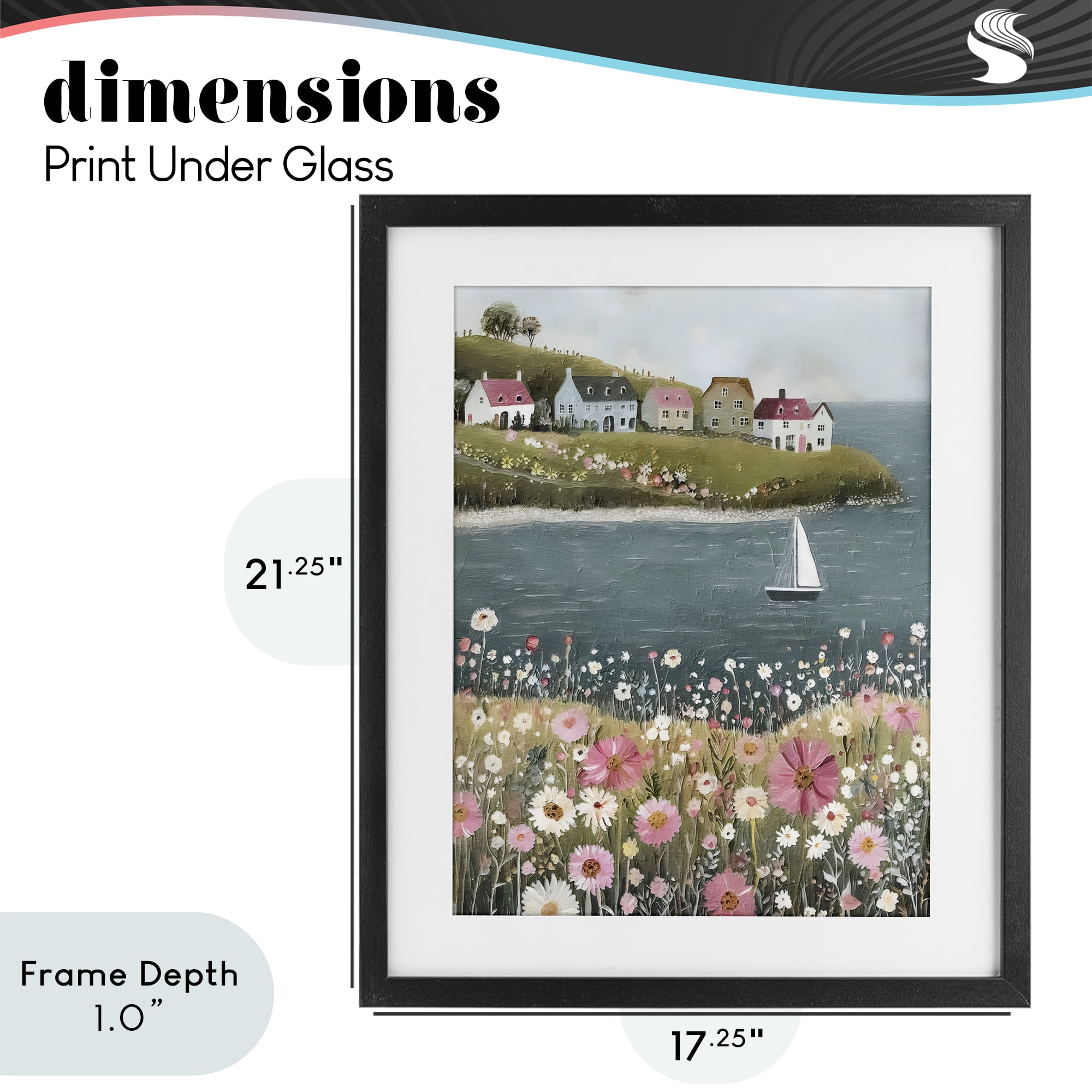 Stupell Industries Pink Meadow & Sailboats Black Framed Print Under Glass, design by Riley B