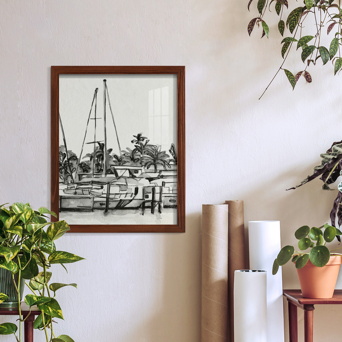 Neutral Tropics IV - Framed Print w/glass - Chestnut