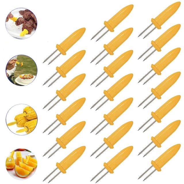 20 piezas/juego de soportes para maíz en la mazorca, brochetas de acero inoxidable resistentes al calor antideslizantes para barbacoa, barbacoa, cocina, fiesta de cumpleaños (amarillo) Namotu DLM891