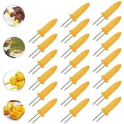 20 PCS/Set Corn on The Cob Holders, Stainless Steel Heat Resistant Non Slip Barbecue Corn Prongs Skewers for BBQ, Cooking, Birthday Party (Yellow)