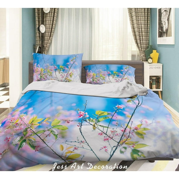3D Azul Cielo Rosa Floral Funda Nórdica Set Ropa de Cama Funda Nórdica Fundas de Almohada 294