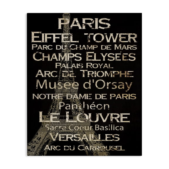 Stupell Industries Traditional The Stupell Home Decor Paris Landmark Typography Canvas Art, 16 x 20, by Gplicensing