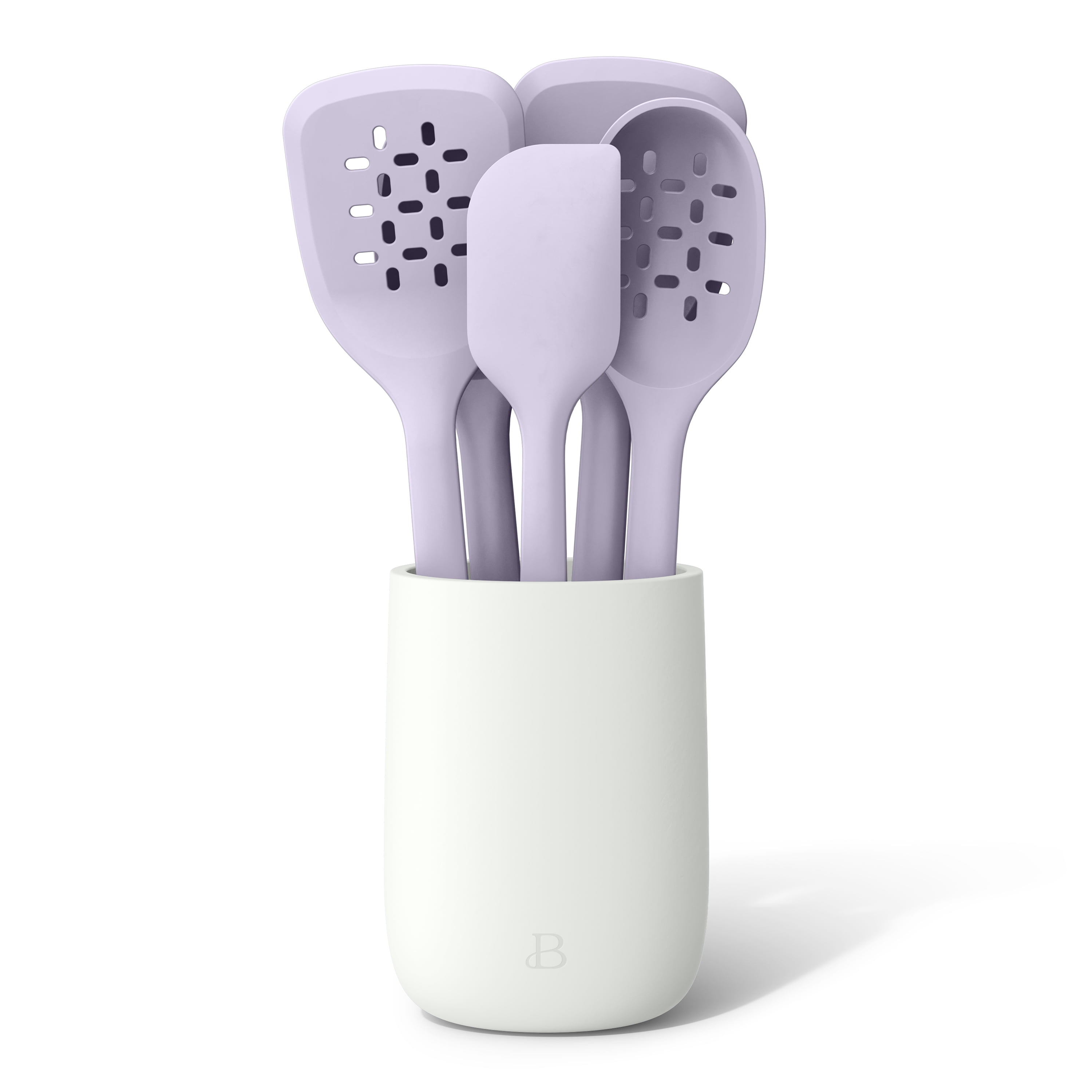 Beautiful 6-Piece Silicone Tool Set with Ceramic Crock, Lavender by Drew Barrymore