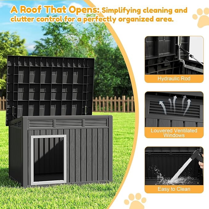 YOSADIER Large Dog House for Indoor & Outdoor - Weatherproof & Removable Roof, Fits Small to Large Dogs-Black (42.8" L x 33" W x 31.5" H)