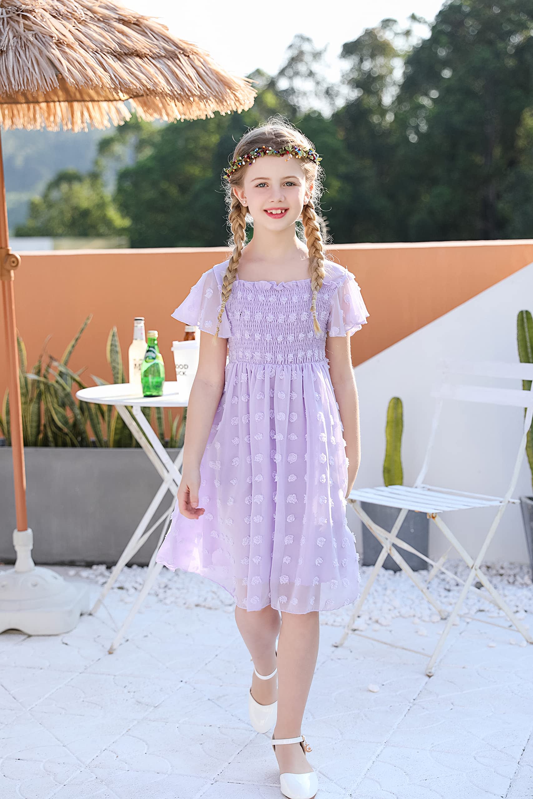 Aideaone Girls Chiffon Flutter Ruffle Dress, Purple photo 2