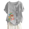 thumbnail image 3 of White Cami Tank Tops for Women Cotton Linen Blouses for Women,Women's Casual Button T Shirts Ruffle Sleeve Blouses Round Neck Loose Fit Tops Valentines Day Shirt Men, 3 of 6