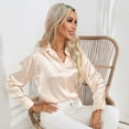 thumbnail image 7 of Women's Blouse Satin Silk Shirts Button Down Shirts Casual Loose Long Sleeve Office Work Tunic Tops, 7 of 7