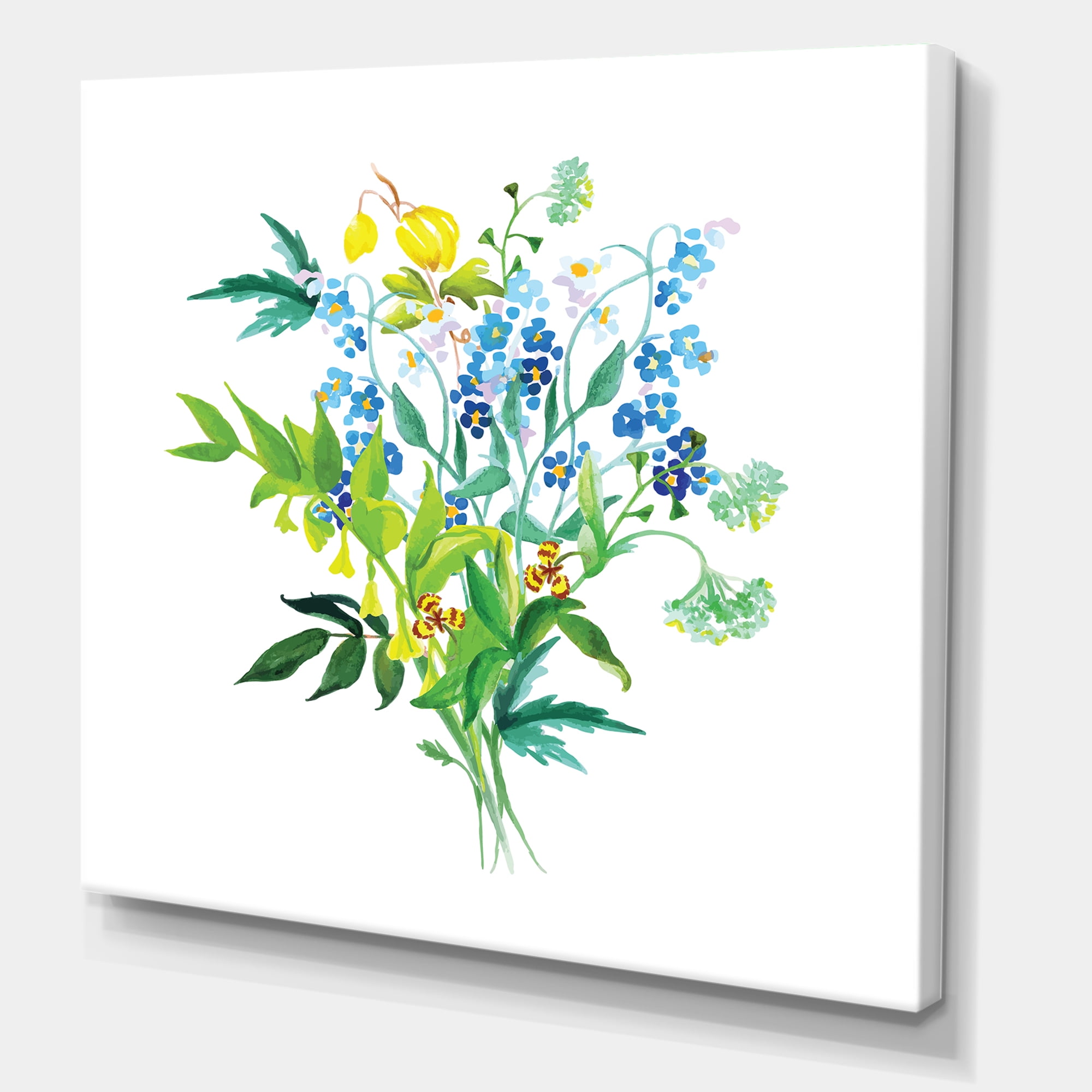 Meadow Flowers Garland On White 30 in x 30 in Painting Canvas Art Print, by Designart