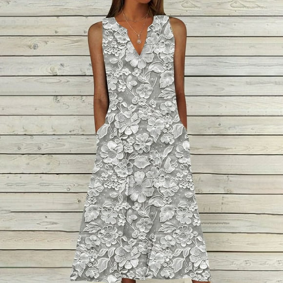 Aqestyerly Women's Sleeveless V-Neck Sundress Summer Casual Dress Gradual Neck Long Dress Moisture-Wicking for Vacation Casual Loungewear