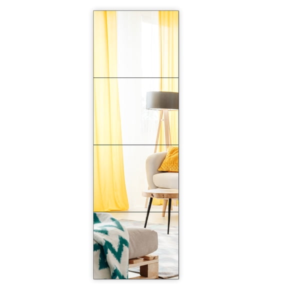 4 Pcs 14x11 Inch Full Length Wall Mirror Tiles, Full Body Mirrors Set for Bedroom, Living Room, Dorm, Closet Door, Home Gym
