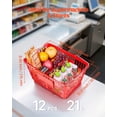 thumbnail image 4 of Shopping Baskets, 12 PCS, 21L Stackable PE Plastic Grocery Baskets with Metal Handles, Dense Mesh Structure, Holds up to 20 lbs, Portable for Grocery, Retail, Stores, Supermarket, Home Use, Red, 4 of 11