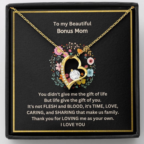 To My Bonus Mom Mother Day From Son From Daughter Birthday Necklace, A Meaningful Necklace Perfect For Anniversaries, Birthdays, Valentine V7731, White Forever Love Necklace
