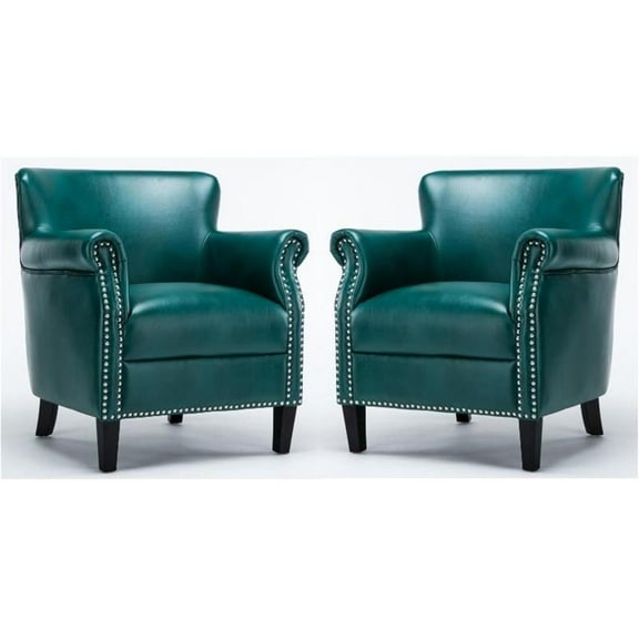 Home Square Faux Leather Club Accent Chair in Teal Green - Set of 2