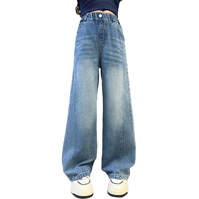 JLMSPLWG Girls Flare Denim Jeans Tween Girls Bootcut Denim Pants Toddler Bell Bottom Patchwork Jean Kids Soft Gradient Color Jeans with Pockets Girl's Clothes