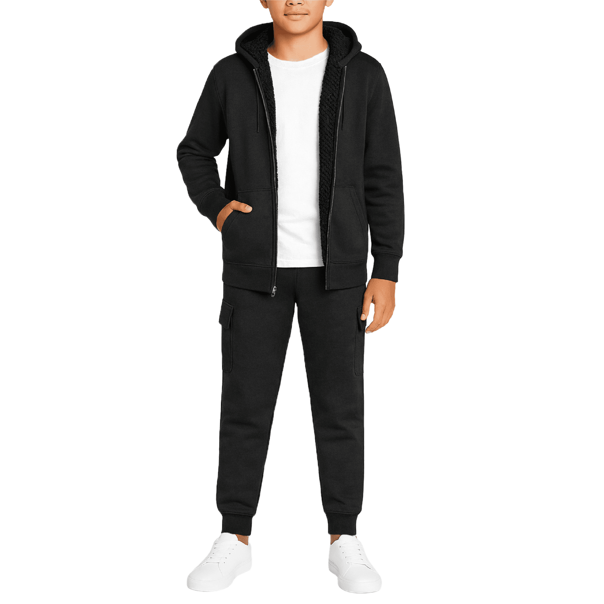 Quad Seven Boys' Sherpa Fleece Jogger Set - 2 Piece Fully Sherpa Lined Hoodie and Sweatpants (Size: 8-18)