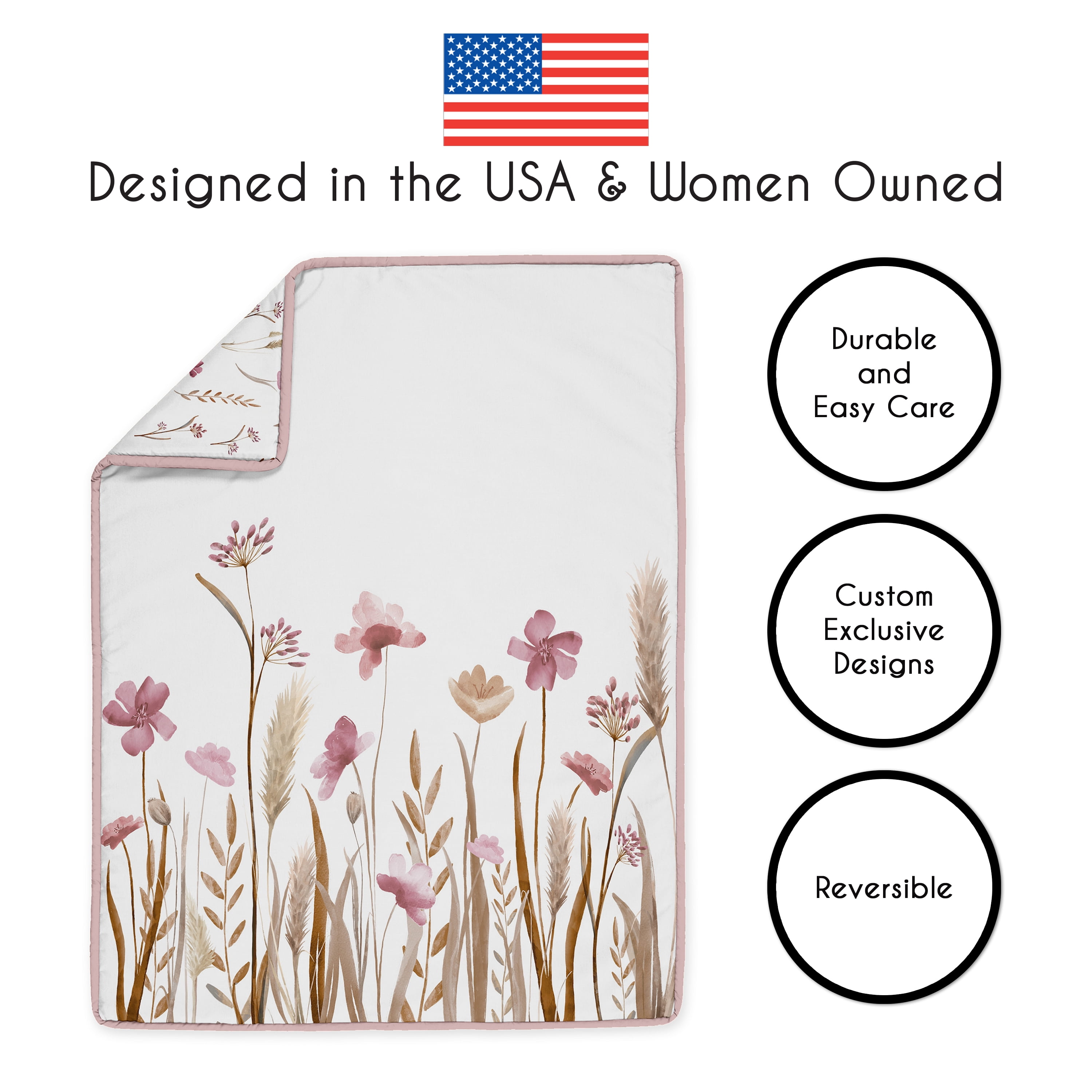 Sweet Jojo Designs Watercolor Floral Garden Pink Girl Crib Bedding Set 4 Piece