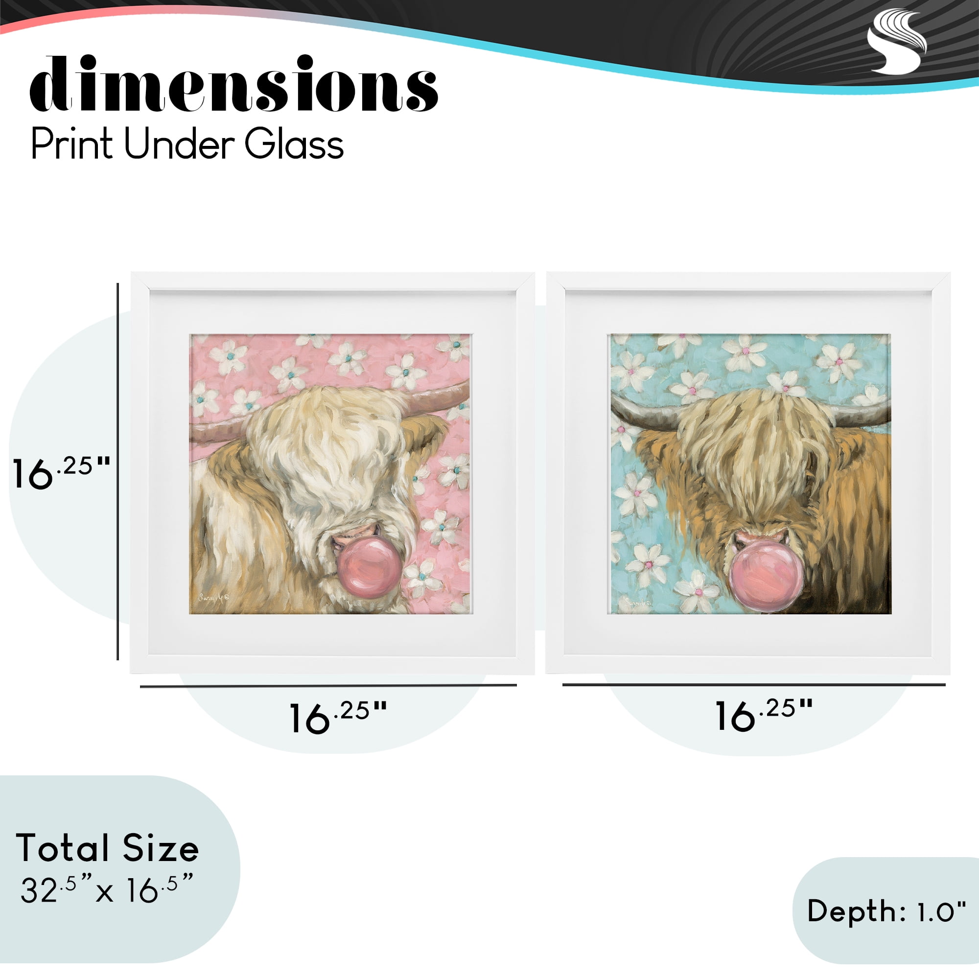 Stupell Industries Cute Bubblegum Highland Cattles 2 Piece White Framed Print Under Glass Set, design by Sara G. Designs