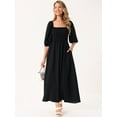 thumbnail image 4 of DARING DIVA Puff Half Sleeve Square Neck Smocked Flowy Maxi Dress L Black, 4 of 7