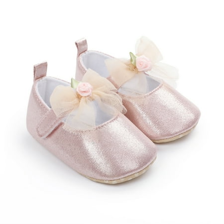

Baby Girls Solid First Walker Shoes Infant Newborn Soft Sole Bow Knot Fashion Princess Flats Prewalker Toddler Shoes Pink 7-12 Months